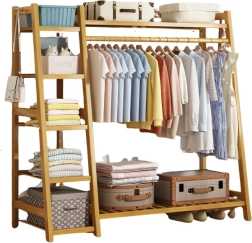 Bambusa apģērbu statīvs ar 5 plauktiem – 130 cm