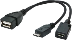 USB OTG adapteris Micro‑USB uz USB 2.0 ar papildu barošanu, 15 cm