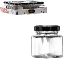 Kvadrātveida burciņa 50 ml ar melnu metāla vāciņu