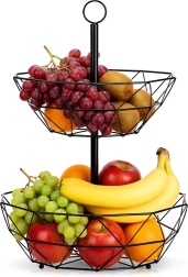 Divstāvu metāla augļu grozs – melns ģeometrisks statīvs
