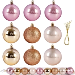 Set of shatterproof Christmas balls pink and gold 6 cm, 9 pcs