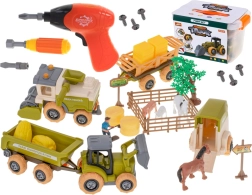 Farma bērniem – izjaucams traktors, kombains un dzīvnieki ar akumulatora urbjmašīnu