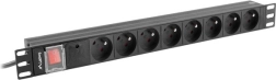 Lanberg 19" 1U rack PDU sloksne, 8 ligzdas (E tips), 16 A, melna