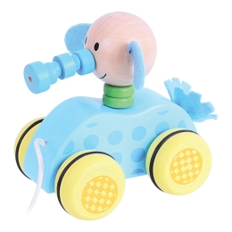 Wooden pull-along baby elephant on a string