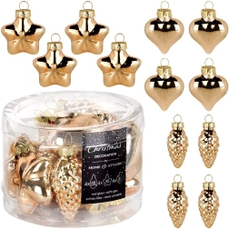 Stikla Ziemassvētku rotājumi, zelta krāsā 4–4,5 cm, komplekts 12 gab.