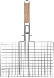 Aizverams grilēšanas grozs 32 × 49 cm ar koka rokturi