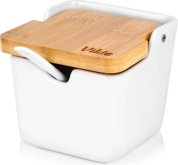 Keramiska cukurtrauks 250 ml ar bambusa vāciņu un karotīti