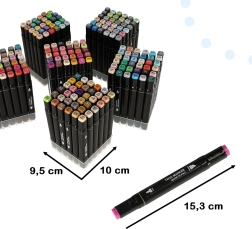 Divpusēji spirta marķieri somiņā ar statīvu – 204