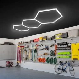LED sešstūra griestu panelis 247 × 98 cm, 125 W, 6500K garāžai, darbnīcai un interjeram