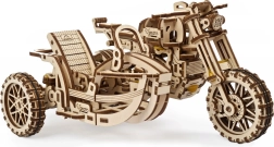 Ugears 3D puzle motocikls ar blakusvāģi – mehānisks koka modelis
