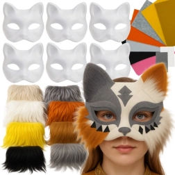 Maaleo DIY komplekts kaķu sejas masku izgatavošanai un dekorēšanai (6 gab.) ar filcu un mākslīgo kažokādu