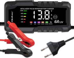 Mikroprocesoru lādētājs 12 V 6 A ar remonta funkciju AGM, GEL un LiFePO4 akumulatoriem ar LCD