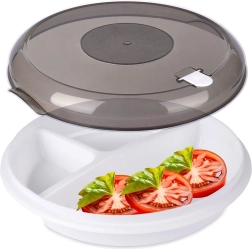 Sadalīts šķīvis mikroviļņu krāsnij 25 cm ar ventilējamu vāku