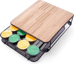 Kafijas kapsulu organizētājs, melns metāls ar koka virsmu