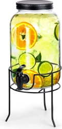 Stikla dzērienu dozators ar krānu un melnu statīvu 3,2 l