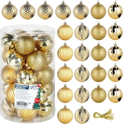 Set of Gold Shatterproof Christmas Balls 6 cm, 25 pcs