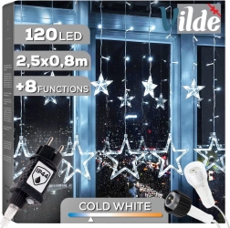 Gaismas piekaramā zvaigžņu virtene 120 LED, 2,5 m, auksti balta