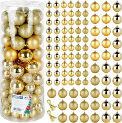 Zelta nedauzāmas Ziemassvētku bumbas 4 un 6 cm, komplekts 100 gab.