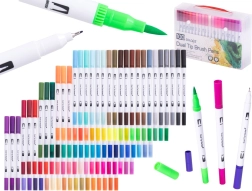 Divkrāsu flomāsteri un plānie marķieri koferītī, 100 krāsas