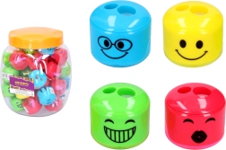 Divu zīmuļu asināmais ar sejiņu un tvertni