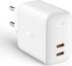 Tīkla lādētājs AUKEY Omnia Duo PA-B4, 2× USB‑C, Power Delivery 3.0, GaN, 65 W, balts