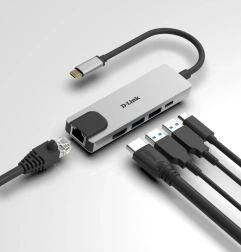 D-Link USB‑C centrmezgls 5-in-1 ar HDMI, USB 3.0 un gigabitu Ethernet