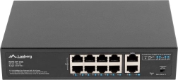 LANBERG 8 portu PoE+ slēdzis 10/100 Mb/s ar 2× gigabita uplinku montāžai rack skapī