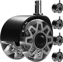 Pelēki ritenīši biroja krēslam 2,5" RUHHY, komplekts 5 gab., klusi, nebojā grīdu