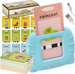 Bērnu audio lasītājs un kartītes angļu valodas apguvei, 112 divpusējas kartītes, zils