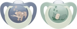 NUK First Choice Night knupītis 0–6 mēn., 2 gab., zirnītis/koala