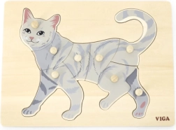 Koka puzle ar rokturiem kaķis VIGA montessori