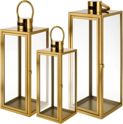 Gold glass lanterns Ruhhy set of 3 pcs (63/49/38 cm)