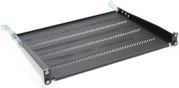 Regulējams perforēts plaukts 19" rackam 1U, 483 × 350 mm, melns