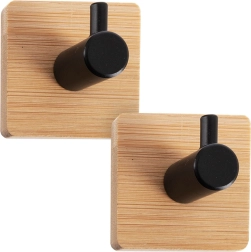 Pašlīmējoši koka sienas āķi ar melnu metālu 4,5 × 4,5 cm – komplekts 2 gab.