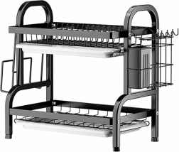 Liels divstāvu trauku žāvētājs, melns