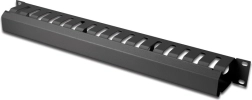 Kabeļu organizators 1U 19″ rack skapim, kabeļu kanāls, melns RAL 9005