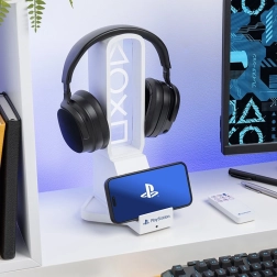 PlayStation LED statīvs austiņām un telefonam ar USB‑C uzlādi