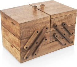 Koka šujmašīnas piederumu kaste no mango koka 30,5 × 18 × 21 cm, izplešama līdz 71 cm