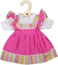 Rozā kleita ar svītrainu apmali lellei 34 cm