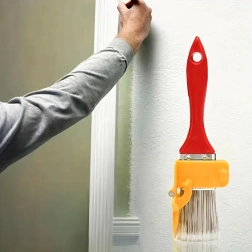 Precision paintbrush holder with edge guide + brush