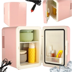 Elektriskā pārnēsājamā mini ledusskapis 2‑in‑1 rozā 4L