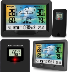 Wireless weather station with color display and DCF synchronization, black