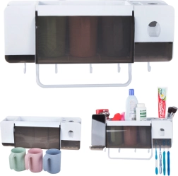 Sienas zobu birstīšu organizators ar zobu pastas dozatoru un 3 krūzītēm, balts