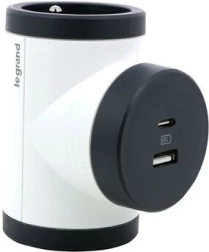 Rotējošs sadalītājs 2× kontaktligzda ar zemējuma kontakttapu + USB A/C