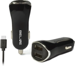 Automašīnas lādētājs 2× USB + USB‑C 2,1 A melns