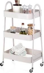 Metāla pārvietojams plaukts, bēšs, 3 līmeņi, 44 × 31,5 × 78,5 cm