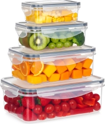 Plastmasas pārtikas trauku komplekts ar vākiem un blīvējumu, 4 gab.