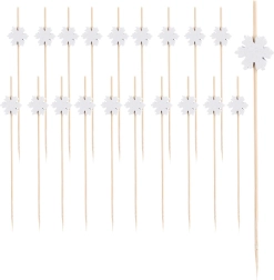 Bamboo party picks with snowflake 12 cm, 20 pcs