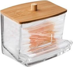WHITNEY Cotton Swab Dispenser made of acrylic with bamboo lid