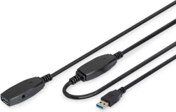 Aktīvais USB 3.0 pagarinātājkabelis 20 m, melns